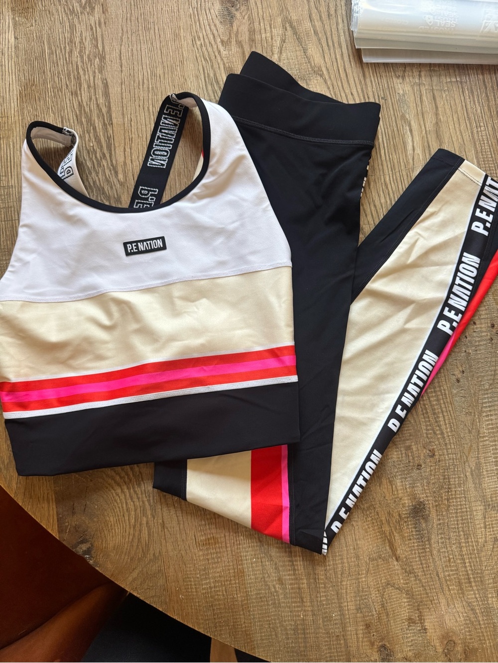 P.E NATION Black, Cream & Pink Colorblock Performance Leggings Set